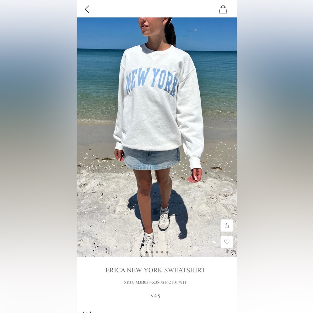Brandy Melville White and Blue Crew Neck Sweater